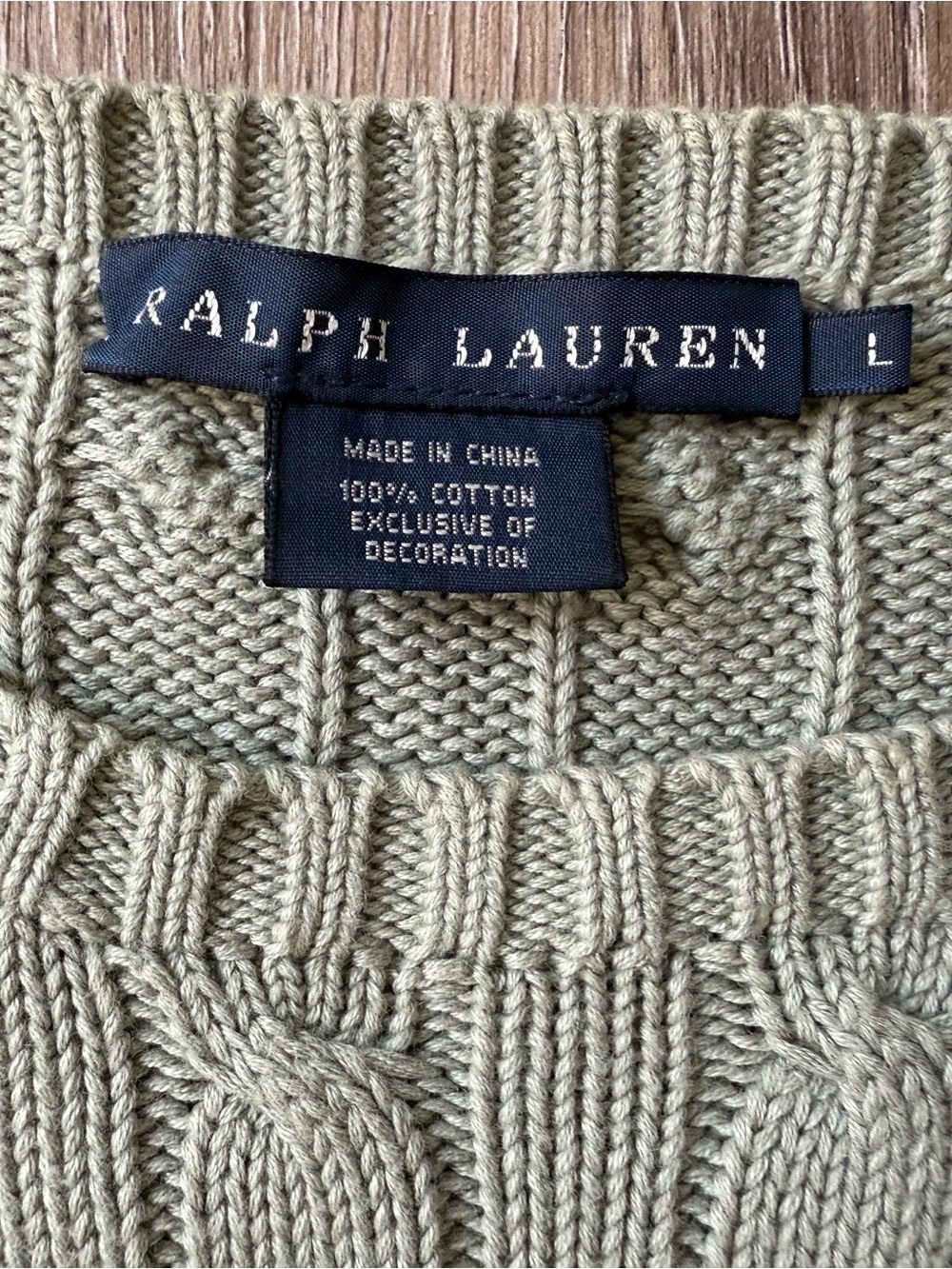 Ralph Lauren Cable Knit Cotton Sweater Green Gray Purple Pony Size L - Picture 2 of 7